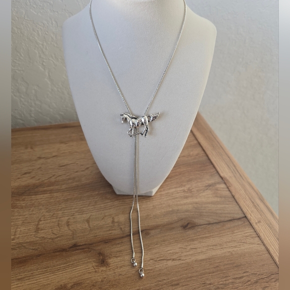 Silver Horse Lariat Necklace | Adjustable Western Equestrian Y Necklace 🐎 - Picture 2 of 7